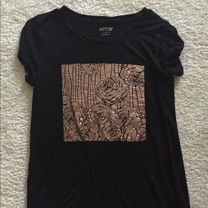 Black Shirt w/ Gold Rose Pattern on Front